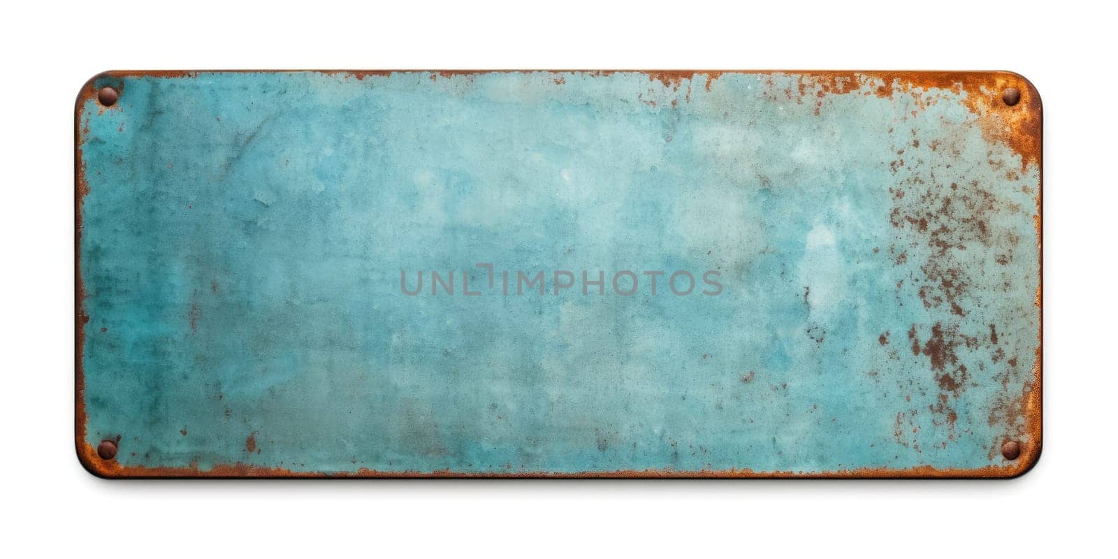 An empty vintage metal sign isolated on a white background - AI generated