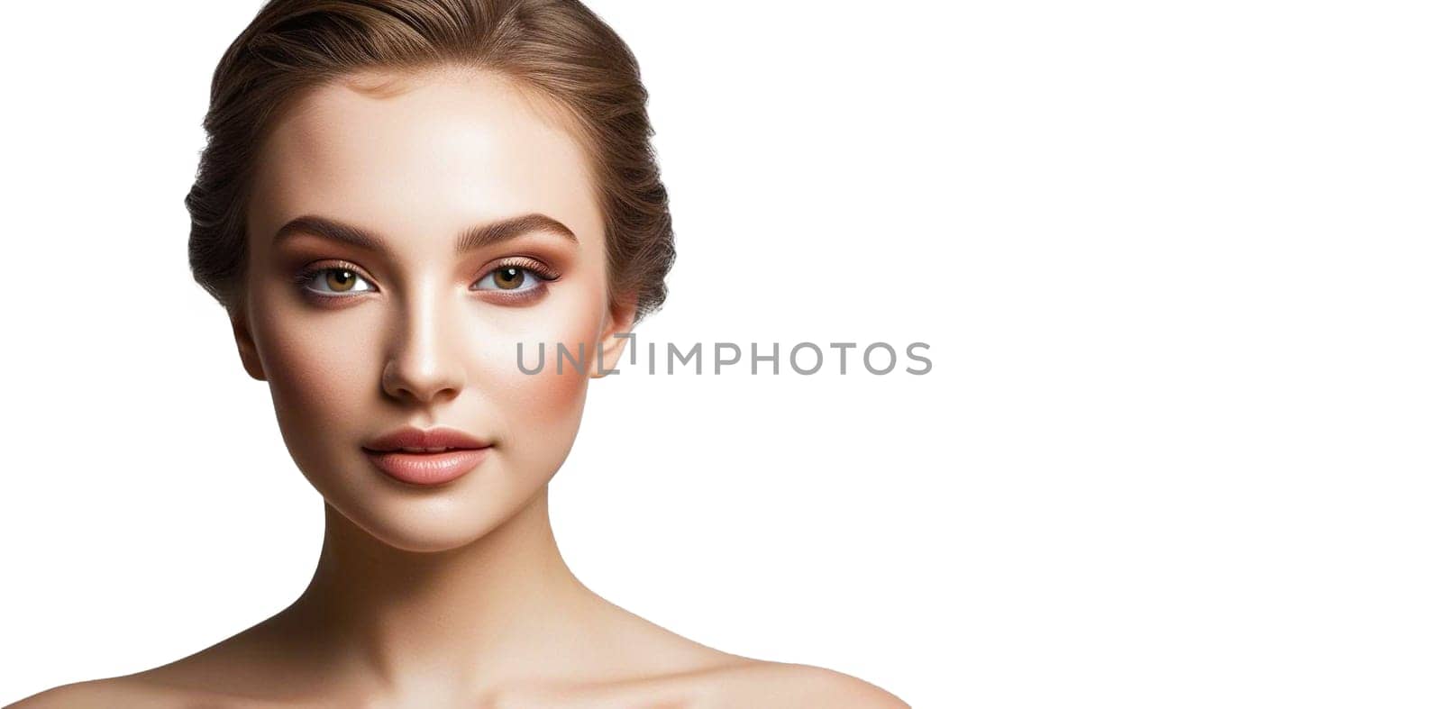 Beautiful Woman With Natural Makeup, Copy Space For Advertisement