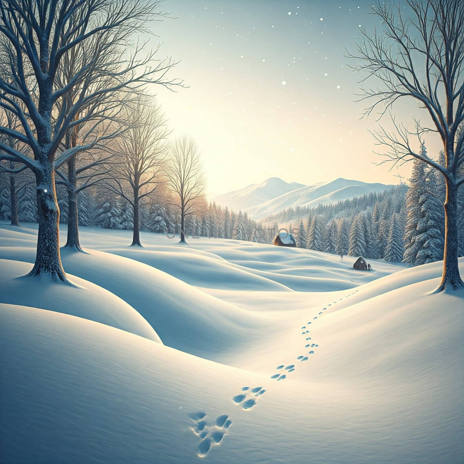 Serene Winter Landscape With Snow-Covered Hills And Trees