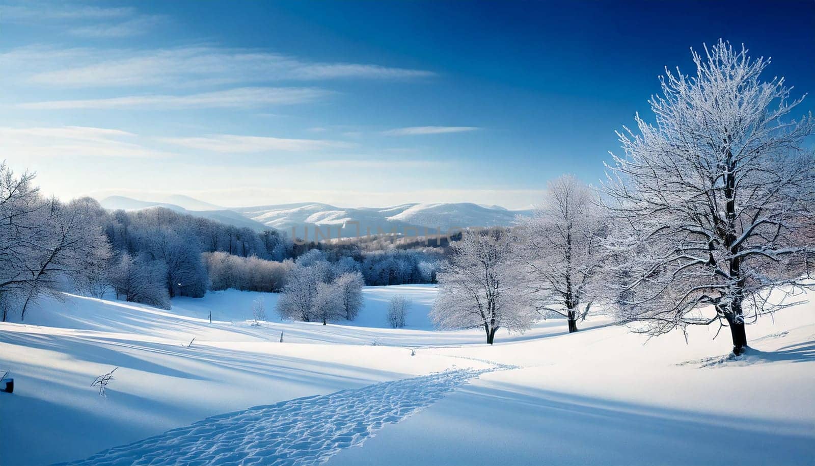 Serene Winter Landscape With Snow-Covered Hills And Trees