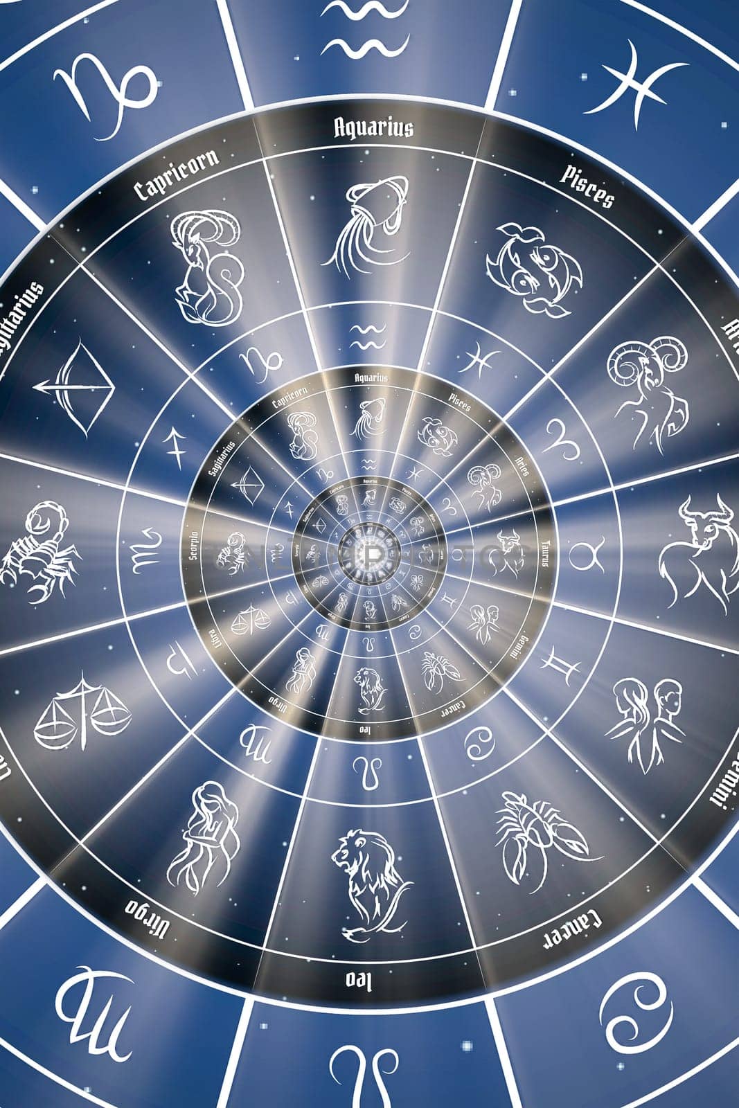 Blue astrological background. Concept of horoscope, mystery, magic, astrological sign. Nobody.