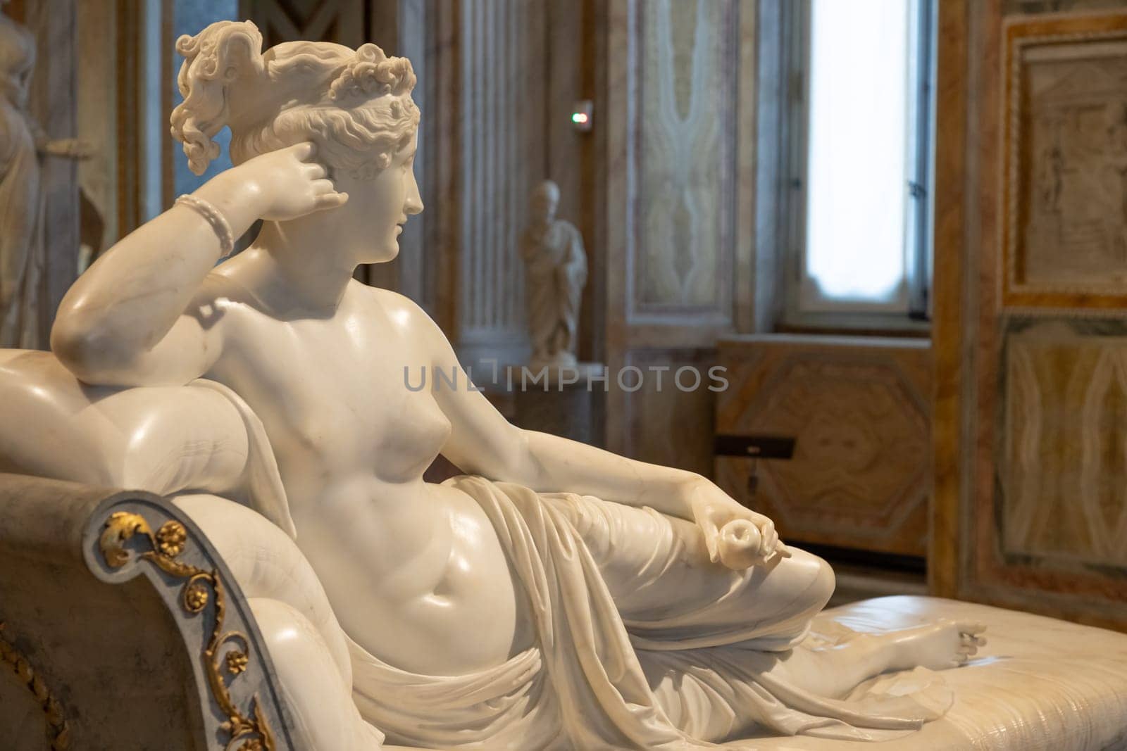 Rome, Italy - 28 December 2023: Paolina Borghese Bonaparte as Venus Victrix, by sculptor Antonio Canova, 1808 - white marble