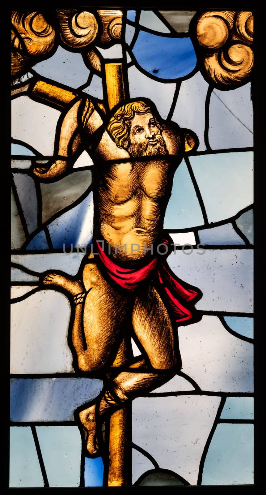 Milan, Italy - July 28 2024: detail of stained glass window in Milan Cathedral, 1480 ac
