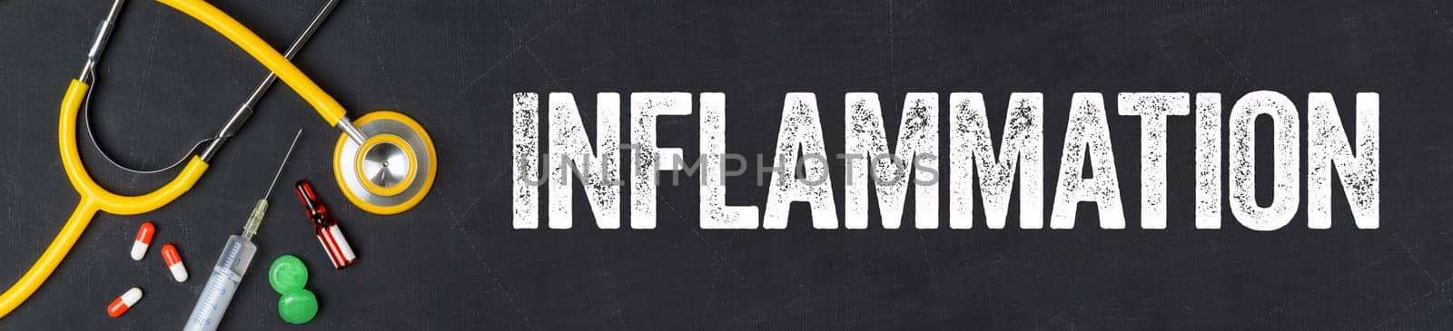 Stethoscope and pharmaceuticals on a blackboard - Inflammation
