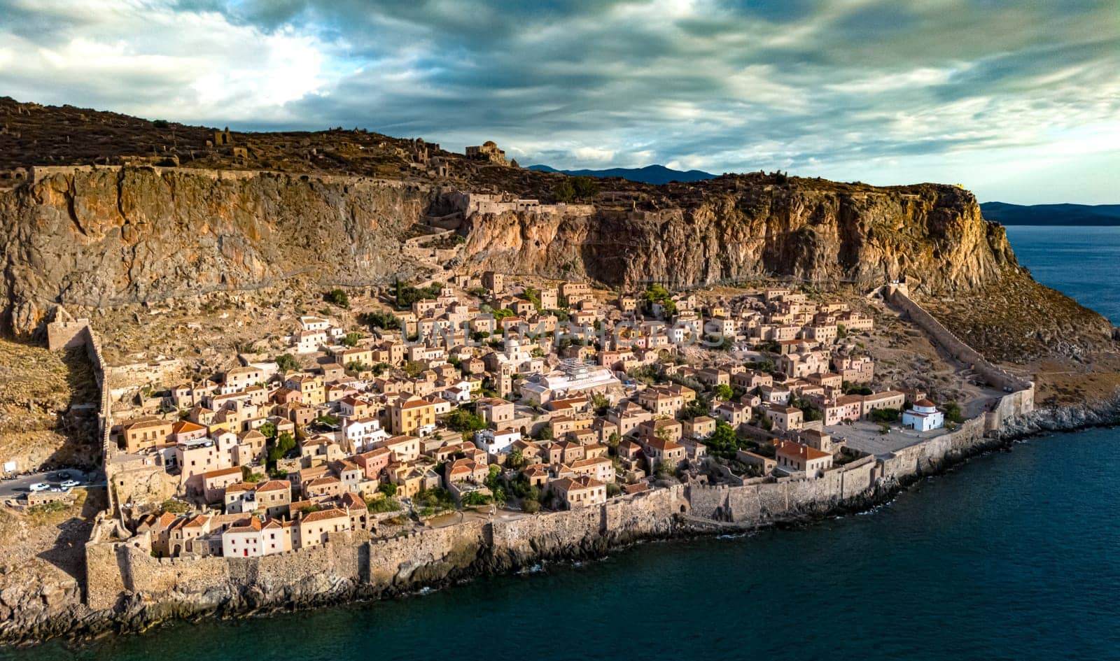Aerial view of Monemvasia, a town in Laconia, Greece.