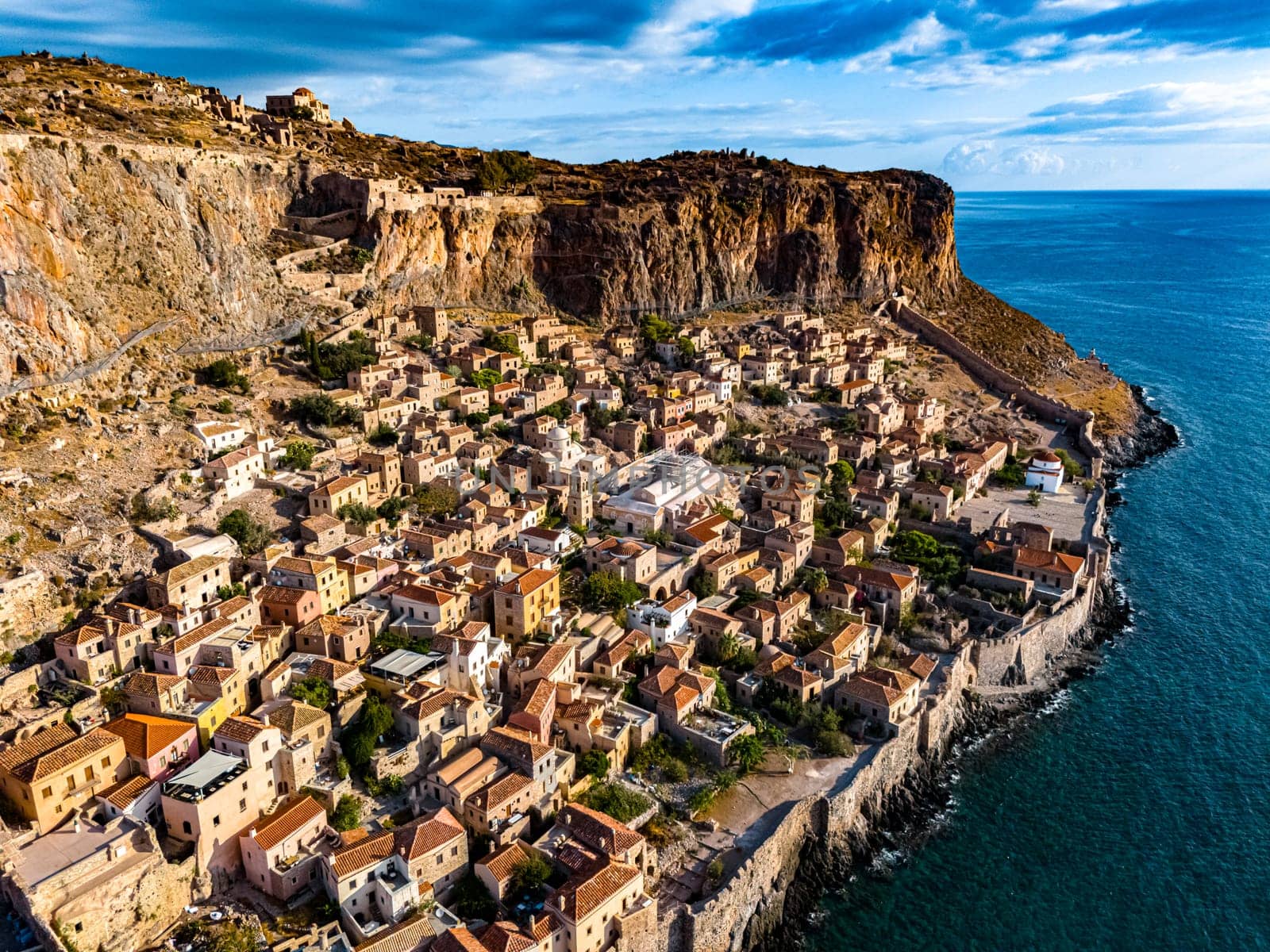 Aerial view of Monemvasia, a town in Laconia, Greece.