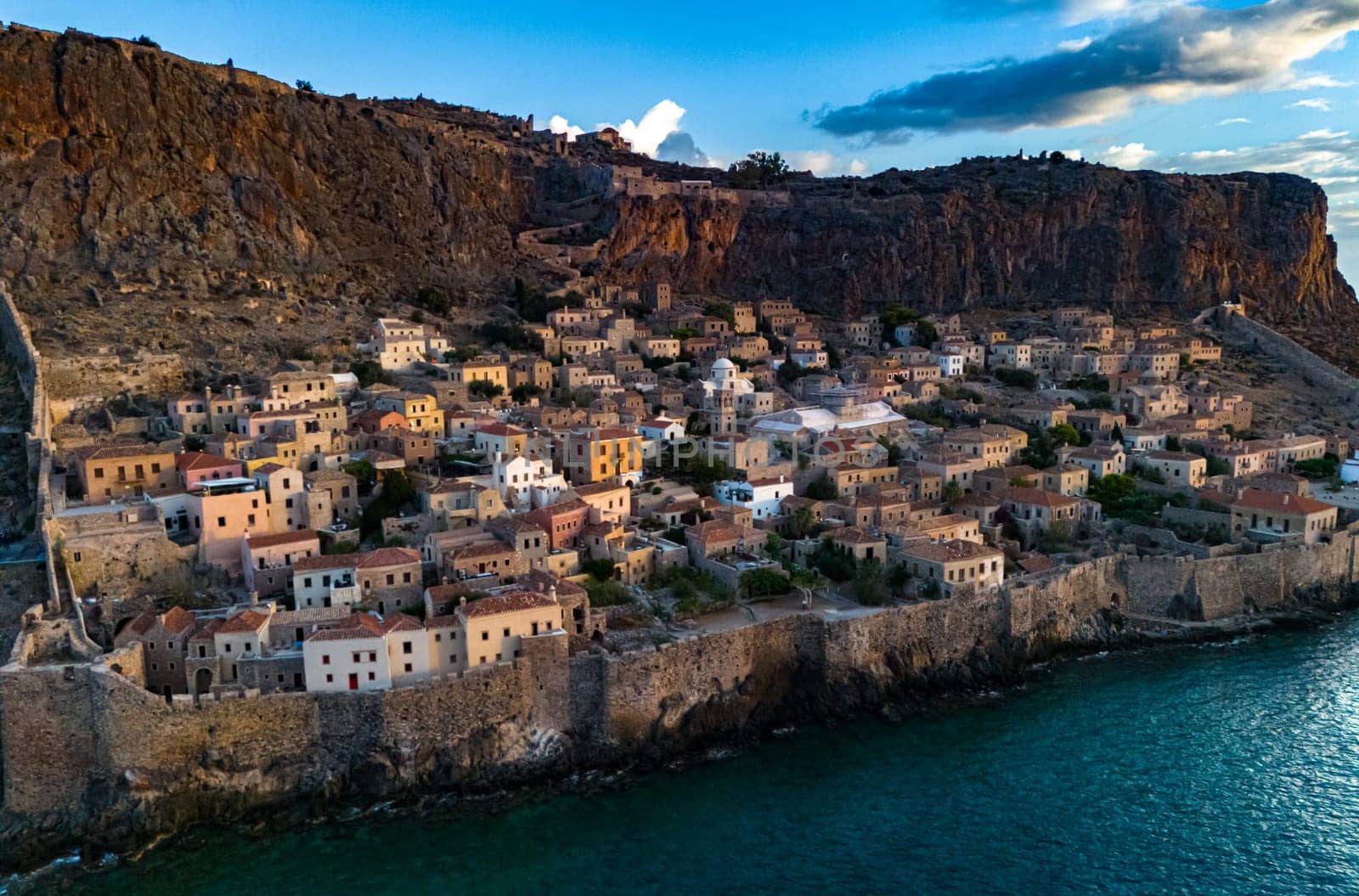 Aerial view of Monemvasia, a town in Laconia, Greece.