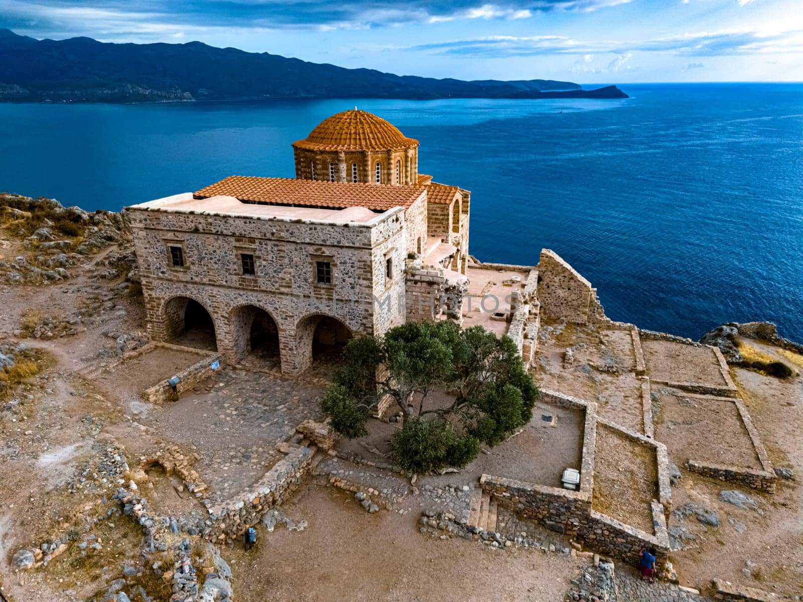 Aerial view of Monemvasia, a town in Laconia, Greece.