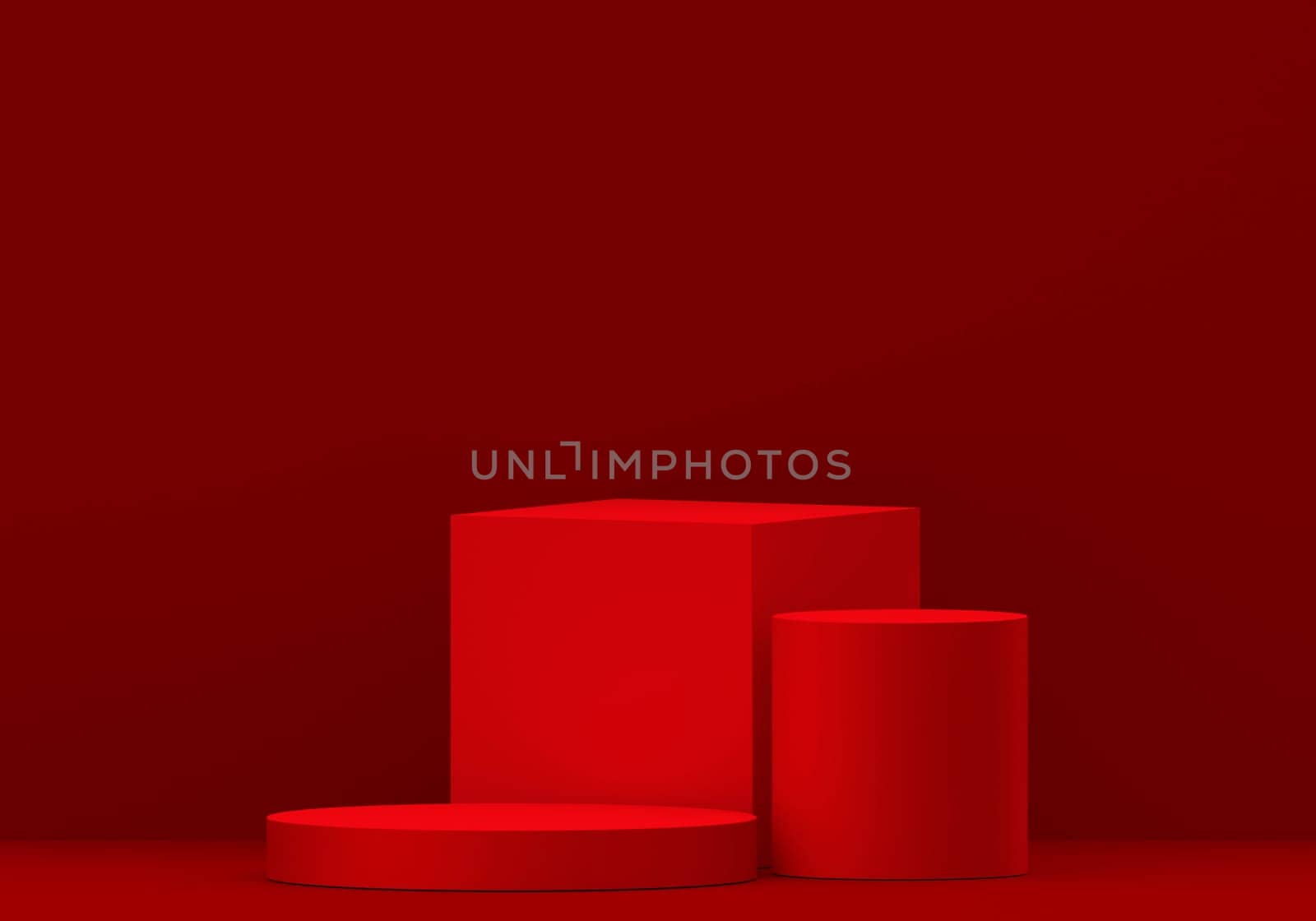 Podium red shape for show cosmetic product display for christmas day or new years. stand product showcase on red background