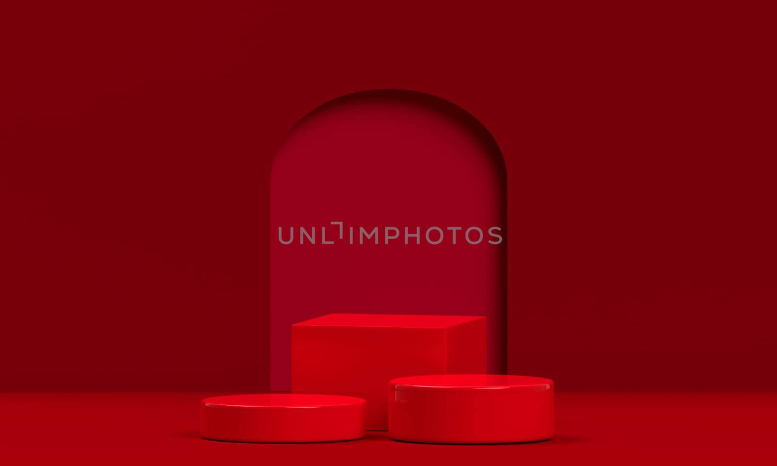Podium red shape for show cosmetic product display for christmas day or new years. stand product showcase on red background