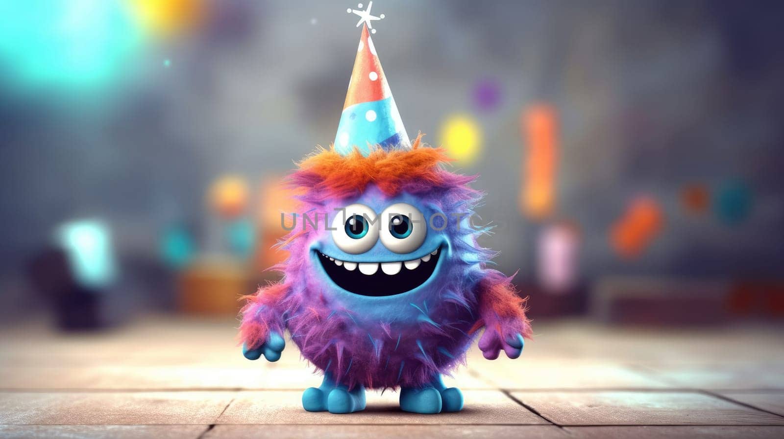 Birthday card with a cute stuffed animal toy - Monster - AI generated