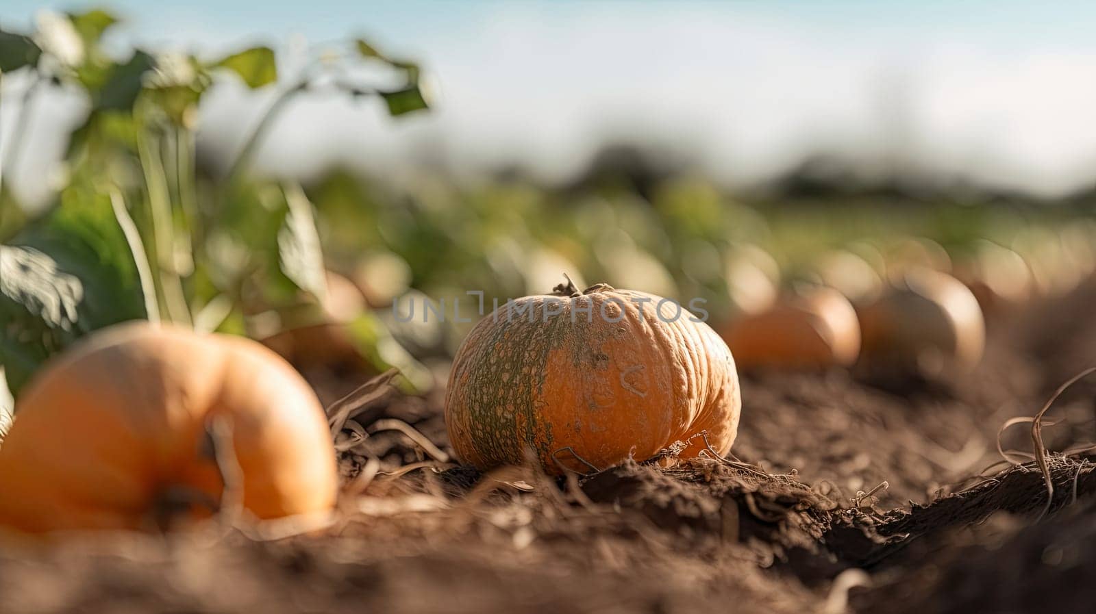 Freshly harvested pumpkins in a field - AI generated