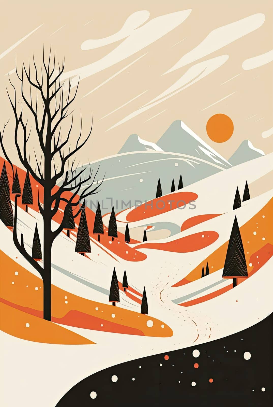 Winter - Minimalistic flat design - AI generated
