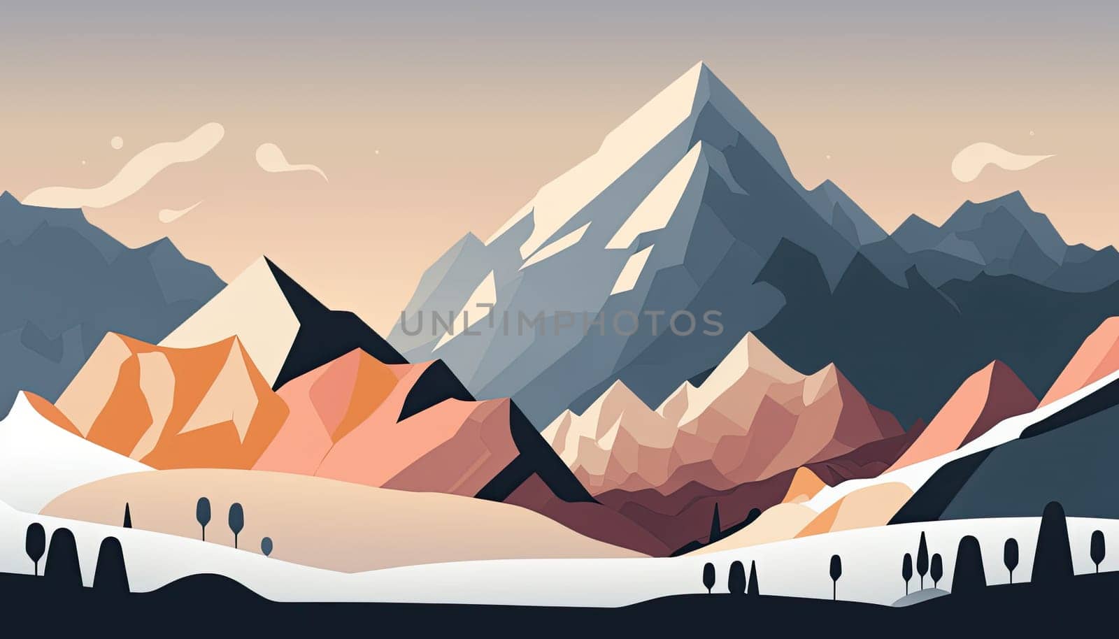 Mountains - Minimalistic flat design - AI generated