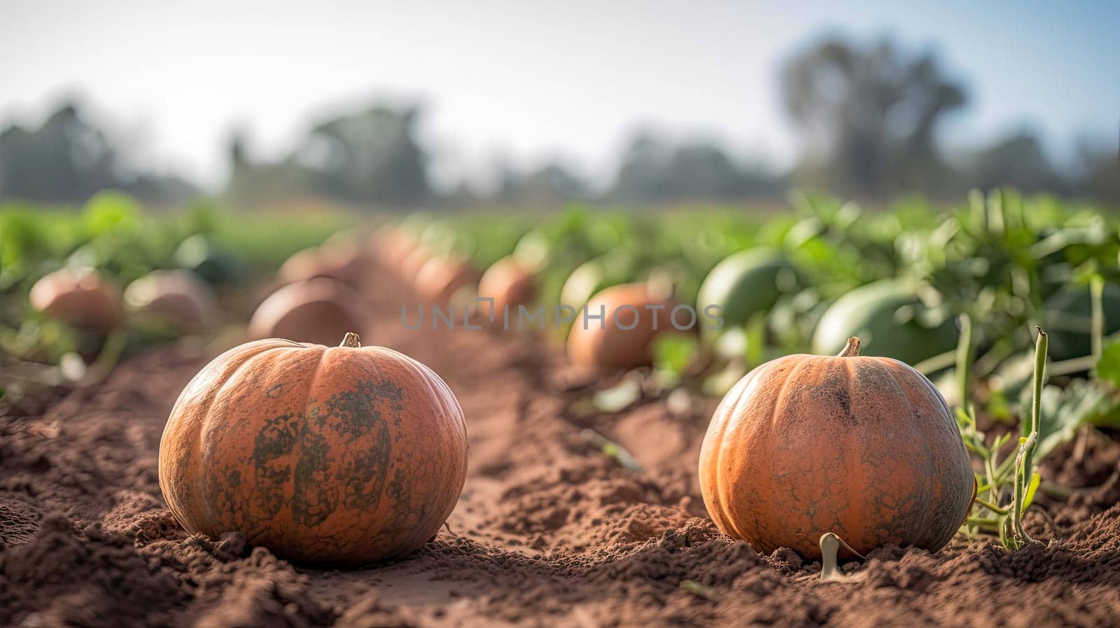 Freshly harvested pumpkins in a field - AI generated