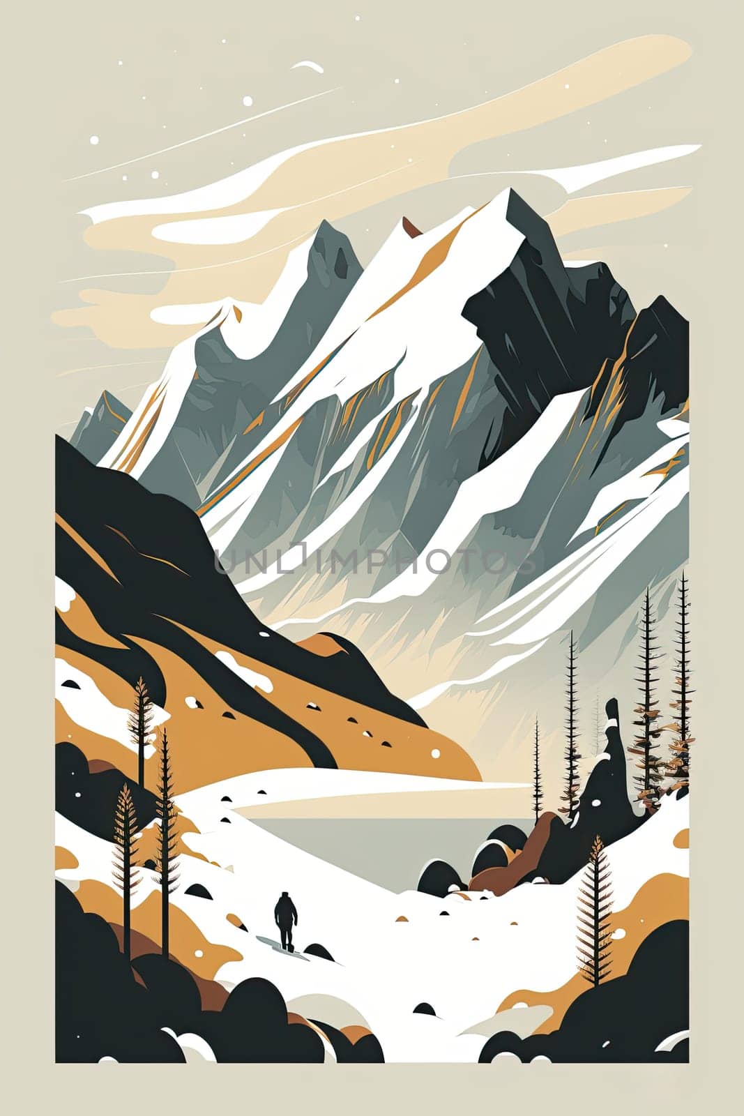 Mountains - Minimalistic flat design - AI generated