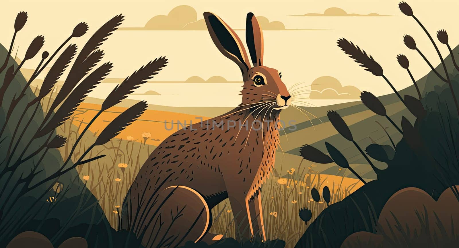Hare - Minimalist flat design - AI generated