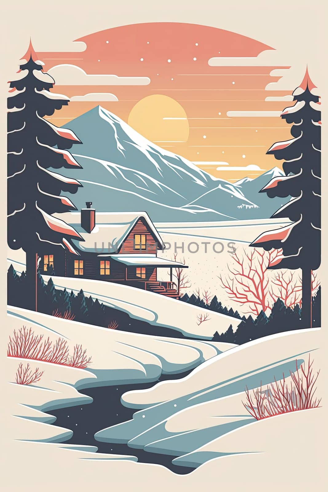 Winter - Minimalistic flat design - AI generated