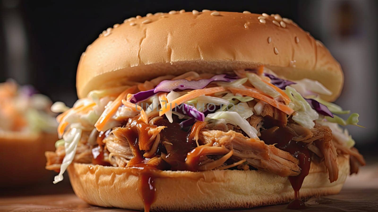 BBQ pulled pork sandwich with coleslaw - AI generated