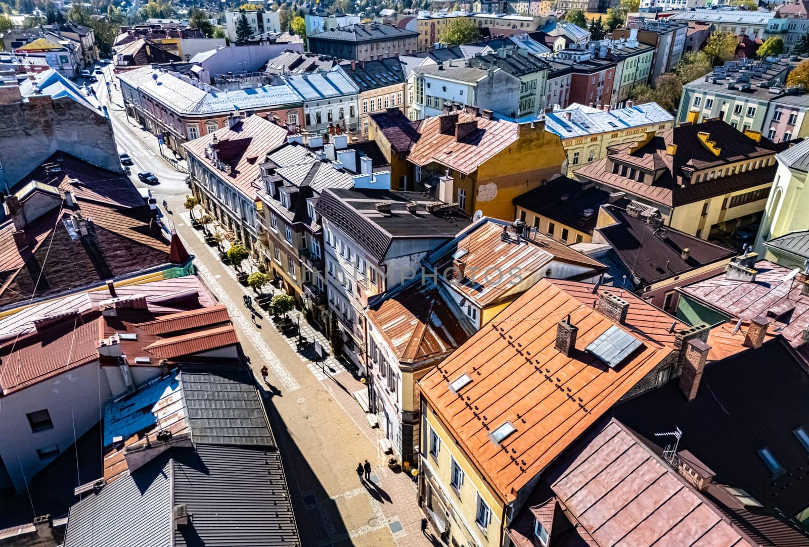 Aerial view of the city of Sanok in Bieszczady Mountains, Poland.