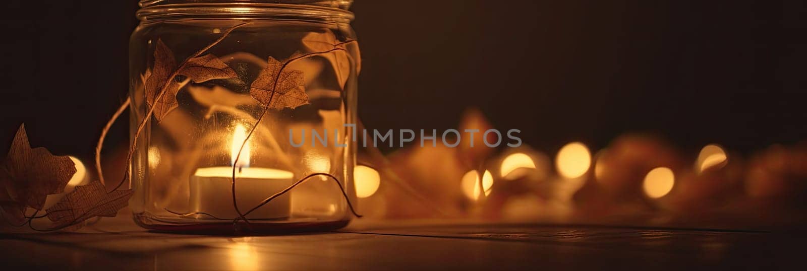 A candle in a jar with copyspace - AI generated