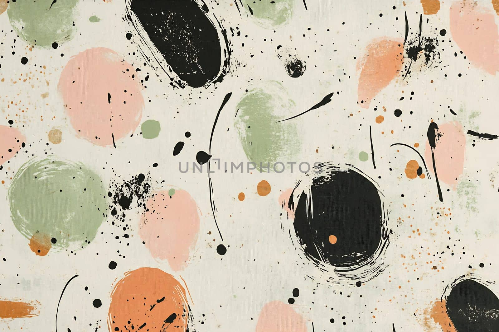 Abstract design with playful circles and brush strokes in various colors against a light background, creating a vibrant texture.