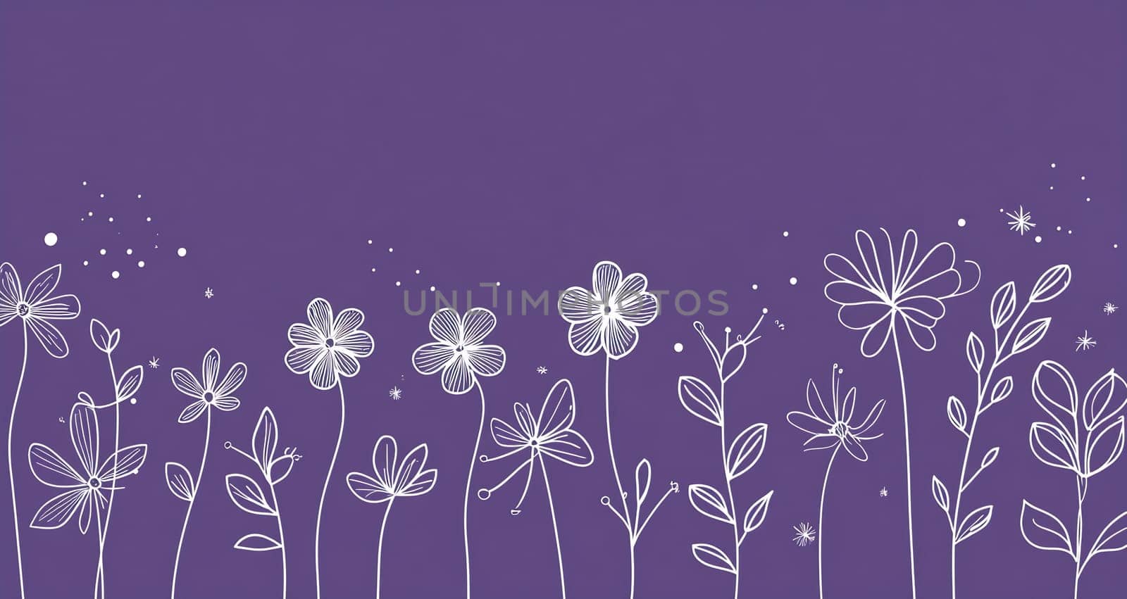 A whimsical array of white outlined flowers against a vibrant purple background creates a cheerful and artistic display.