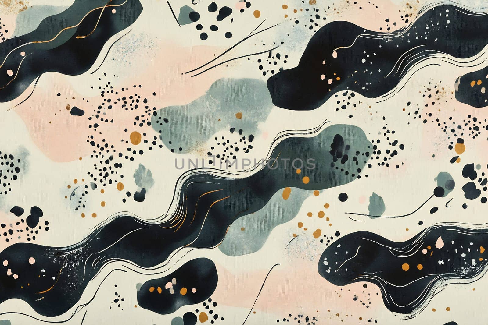Colorful abstract design features flowing shapes in shades of black, gray, and pastel hues, creating a dynamic visual effect.
