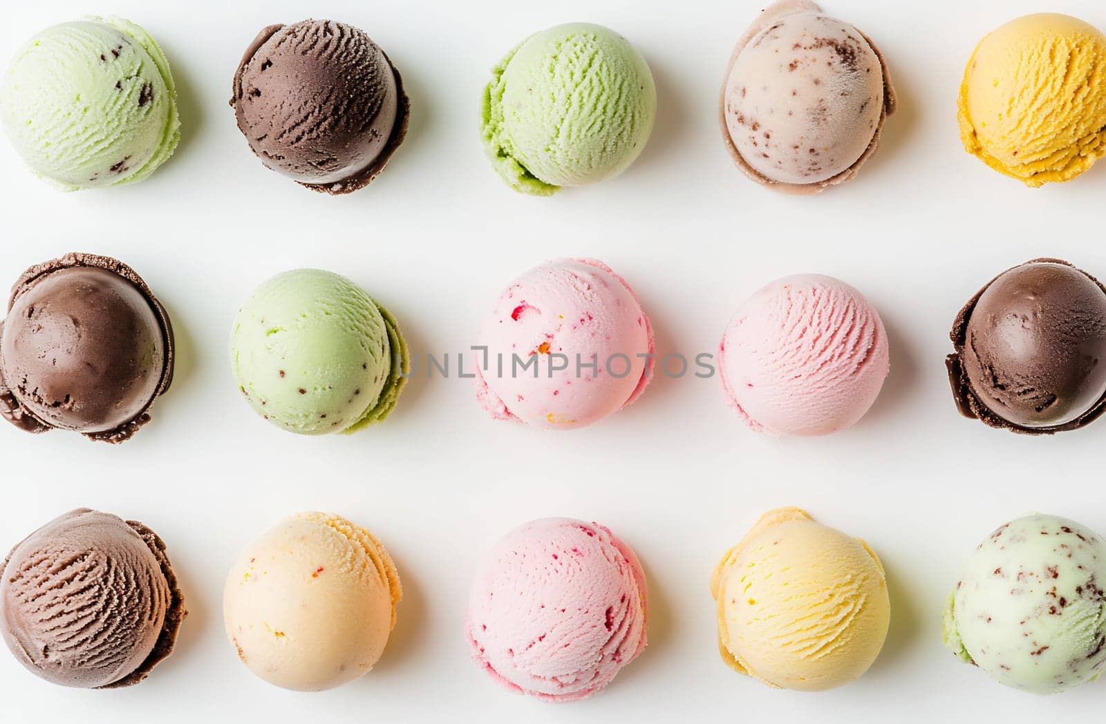 Brightly colored scoops of ice cream arranged neatly in rows, showcasing various flavors and textures, perfect for dessert lovers.