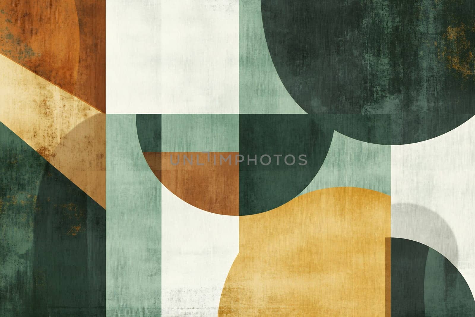 Colorful geometric shapes create an engaging abstract composition, showcasing a blend of earthy tones and soft curves.