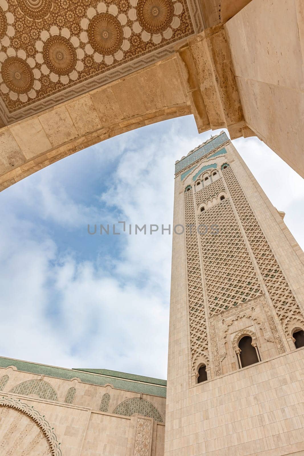 Hassan II Mosque. Its minaret is the  world's second tallest minaret at 210 metres.