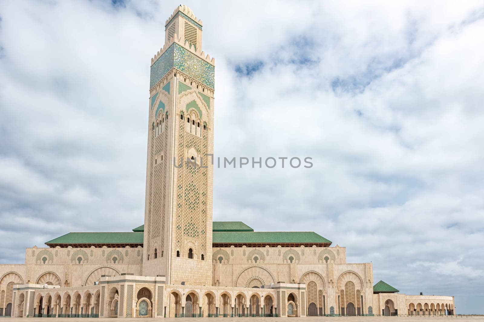 Hassan II Mosque in Casablanca is the second largest functioning mosque in Africa . Horizontally.