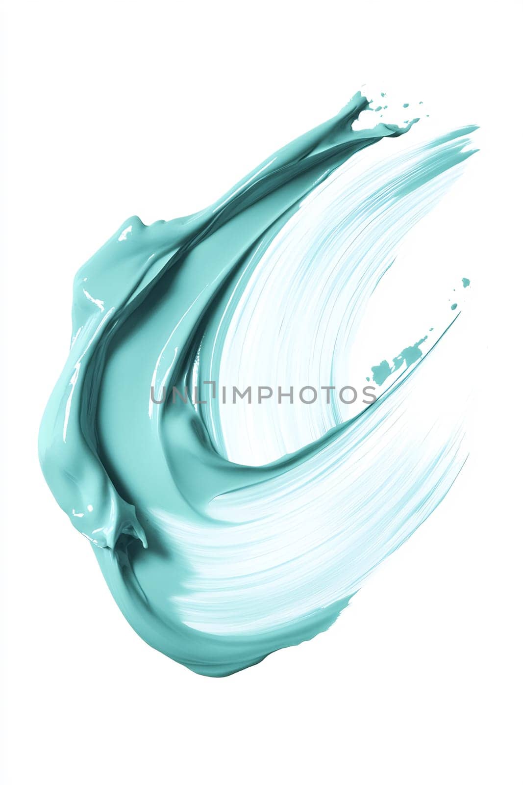 A vibrant turquoise paint swirl is displayed on a smooth white background, showcasing artistic fluidity and creativity.