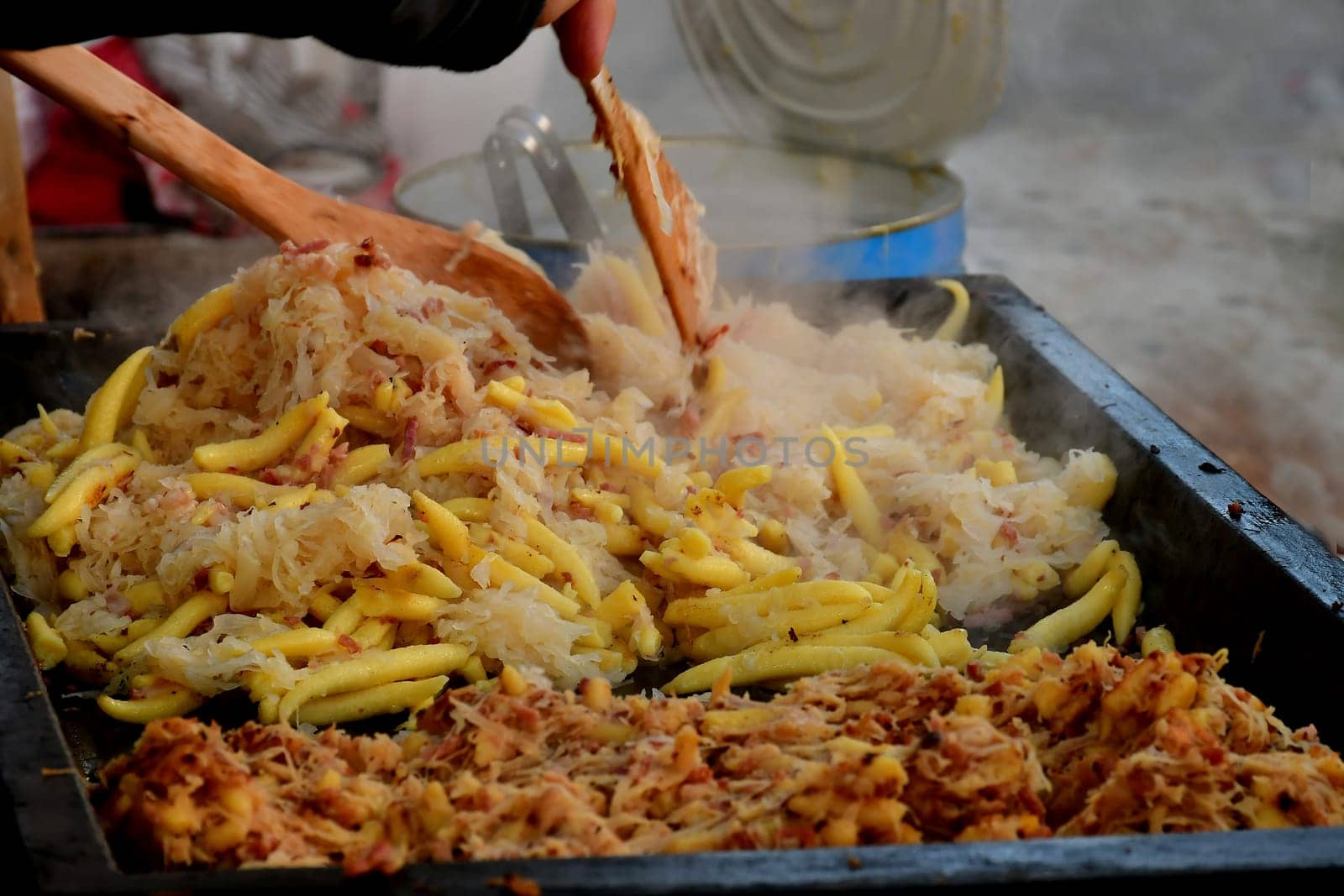 potato dumblings with sauerkraut at a German Christmas market