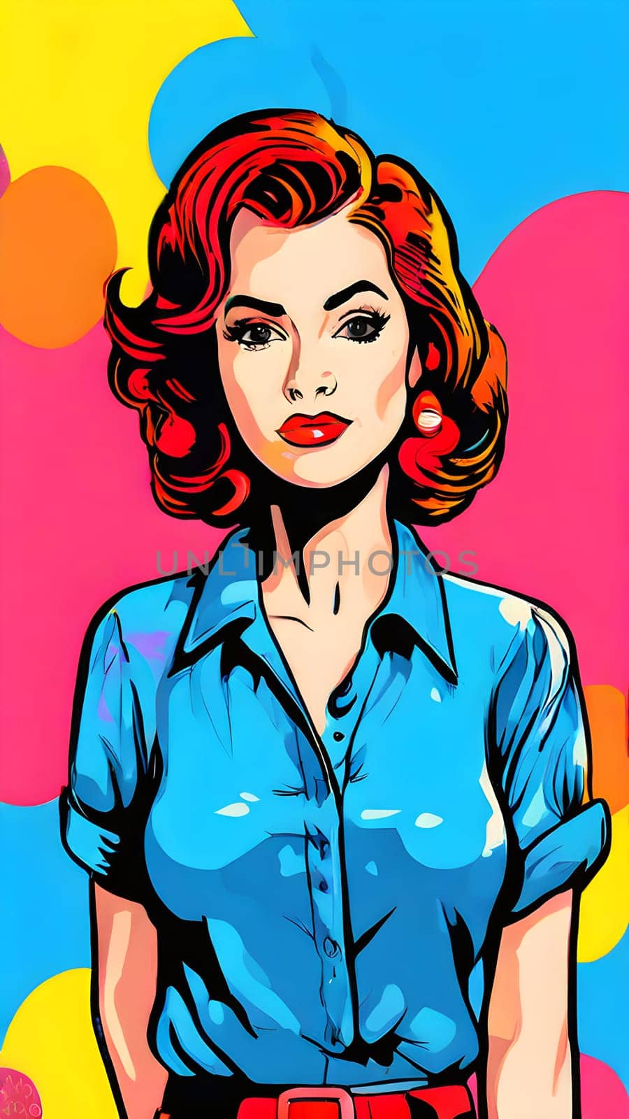 pop art wallpaper background in blue, yellow, pink and red hues