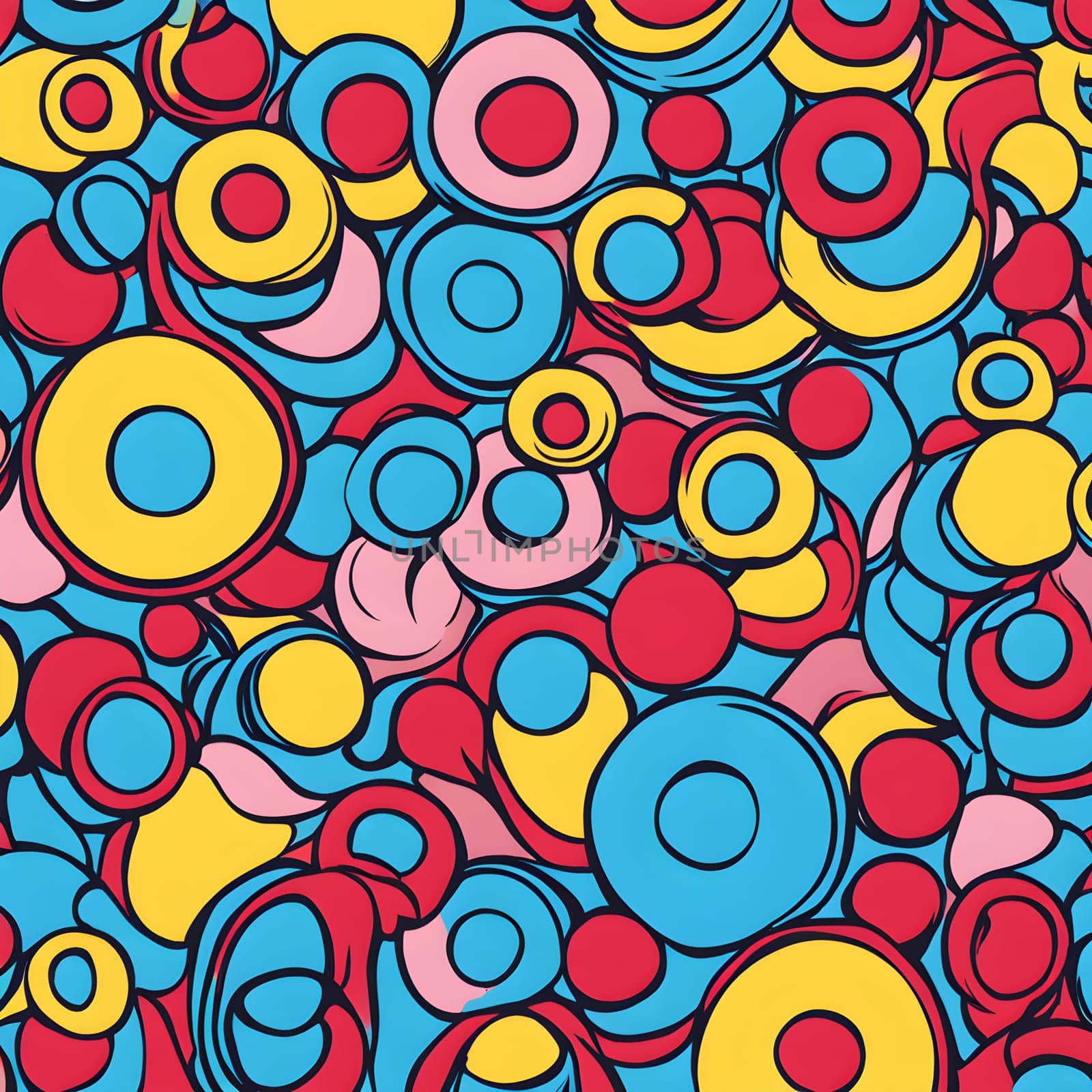 pop art wallpaper background in blue, yellow, pink and red hues