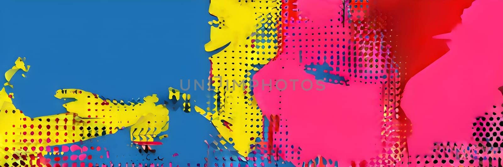 pop art wallpaper background in blue, yellow, pink and red hues