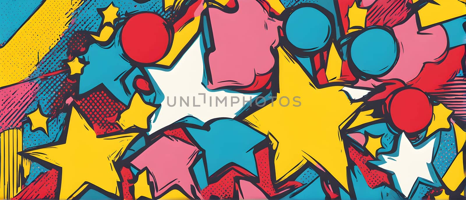 pop art wallpaper background in blue, yellow, pink and red hues