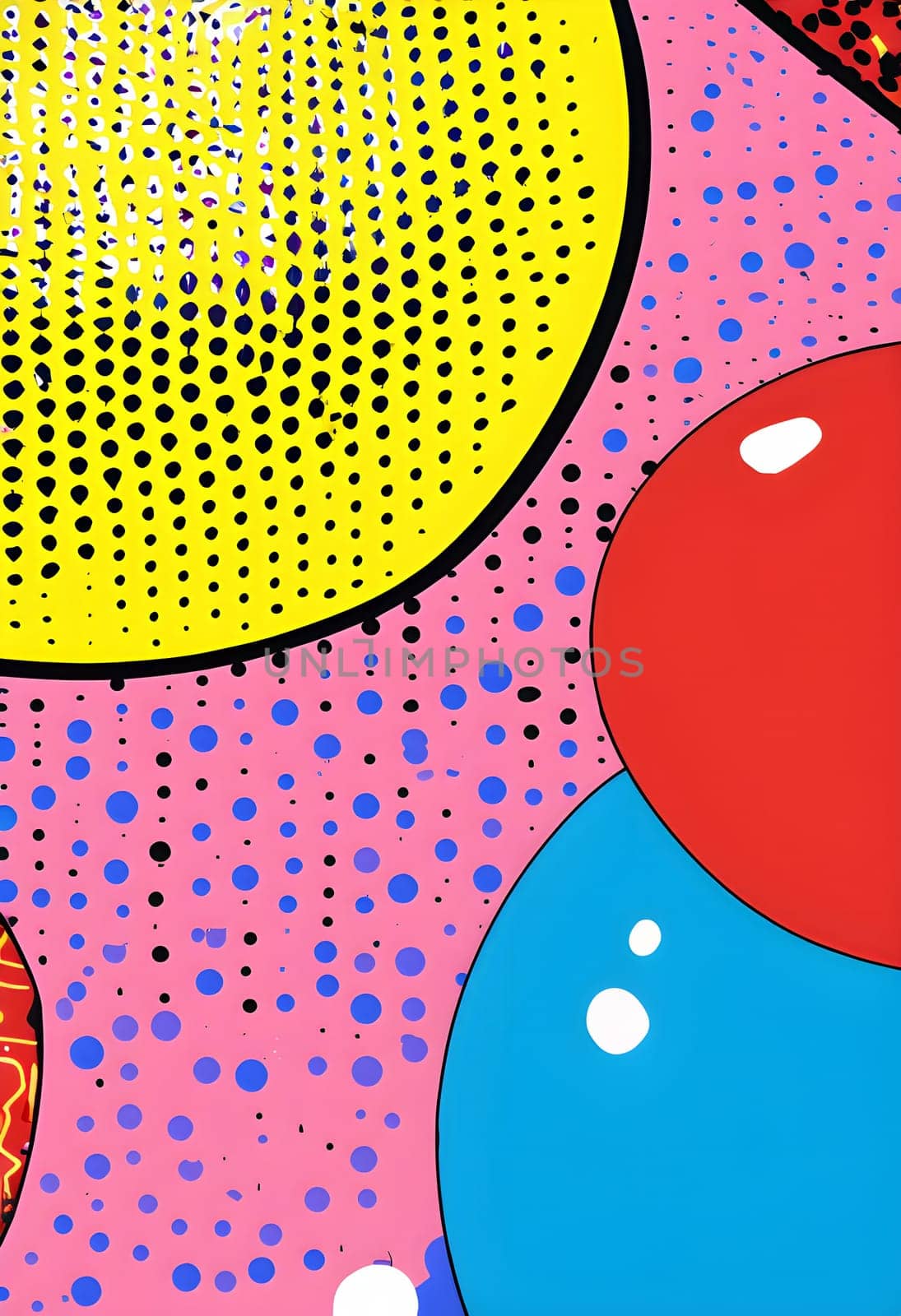 pop art wallpaper background in blue, yellow, pink and red hues