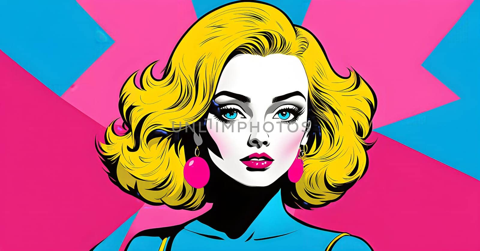 pop art wallpaper background in blue, yellow, pink and red hues