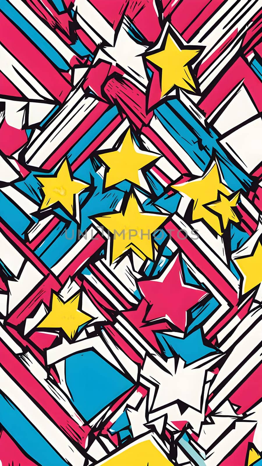 pop art wallpaper background in blue, yellow, pink and red hues