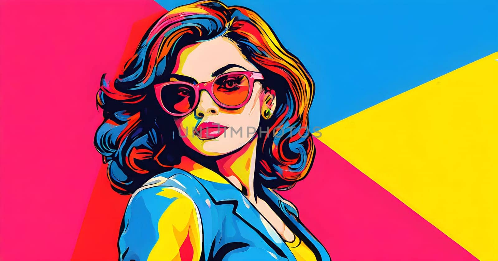 pop art wallpaper background in blue, yellow, pink and red hues