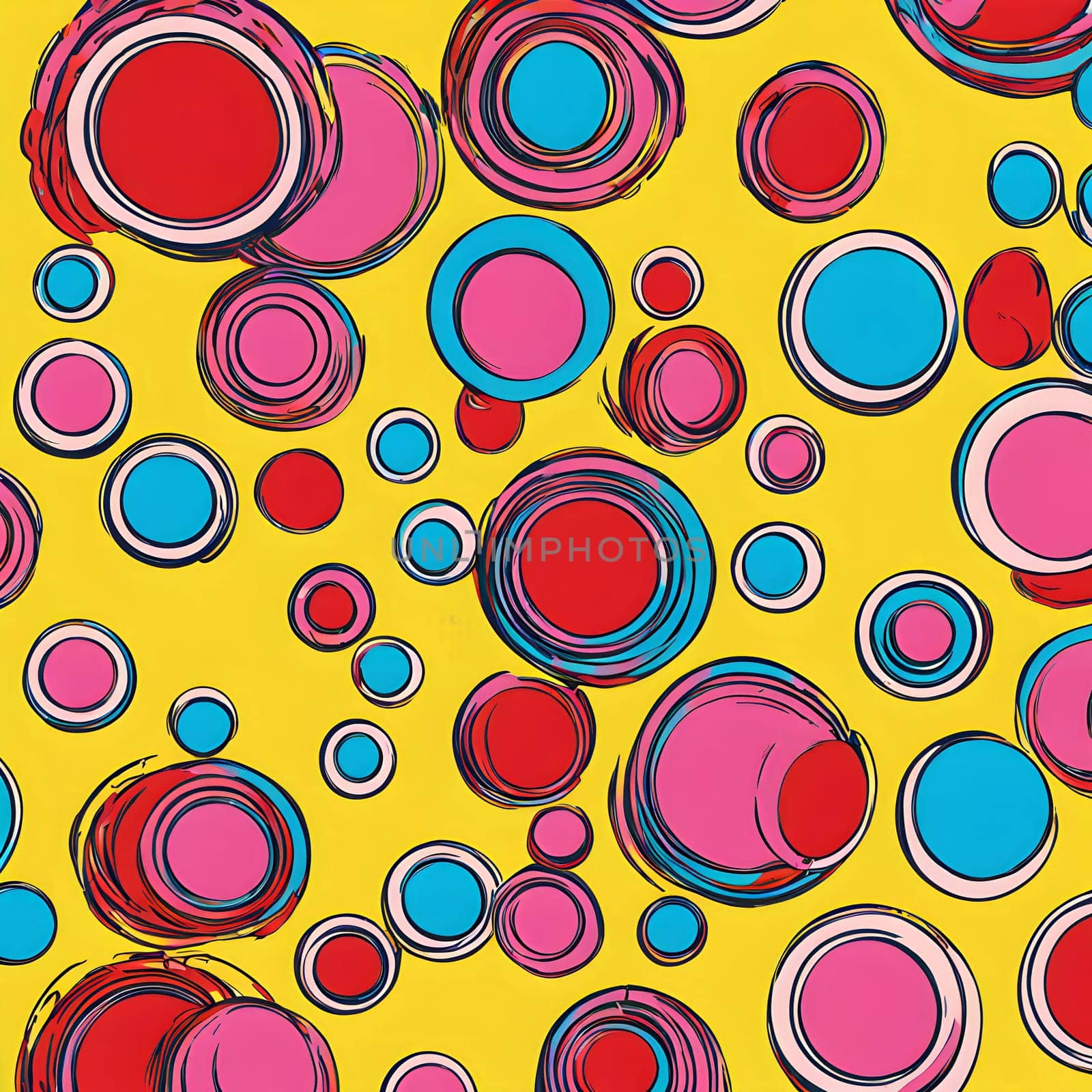 pop art wallpaper background in blue, yellow, pink and red hues