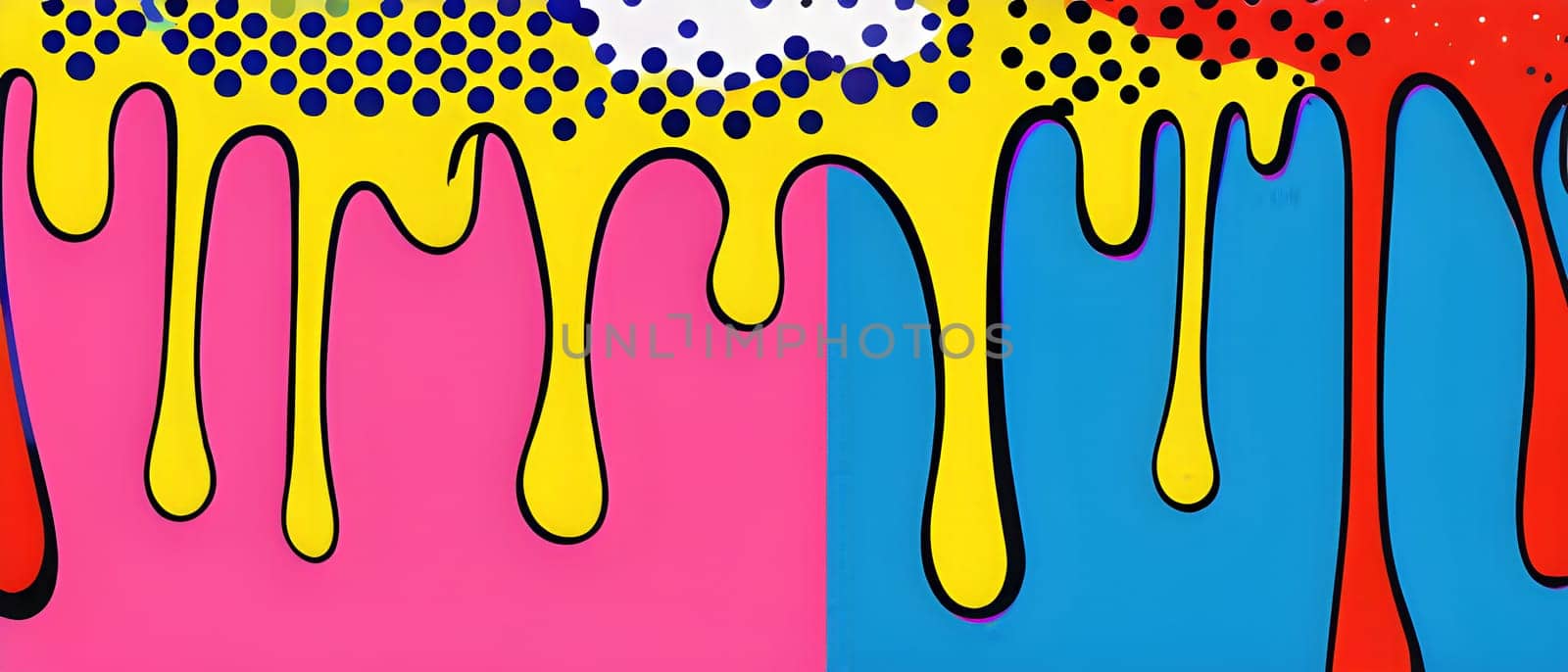 pop art wallpaper background in blue, yellow, pink and red hues