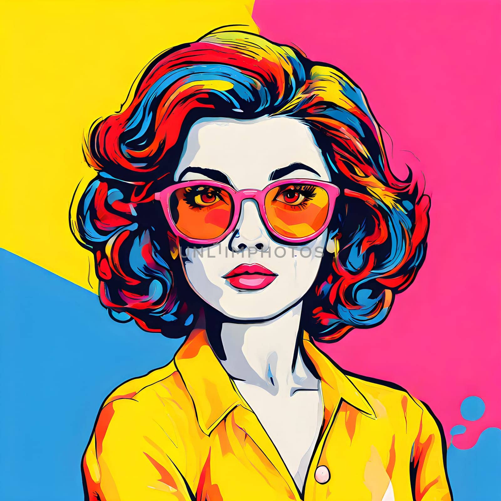 pop art wallpaper background in blue, yellow, pink and red hues