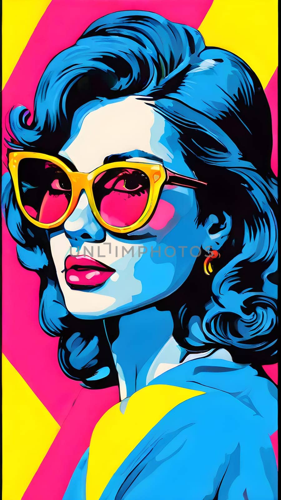 pop art wallpaper background in blue, yellow, pink and red hues