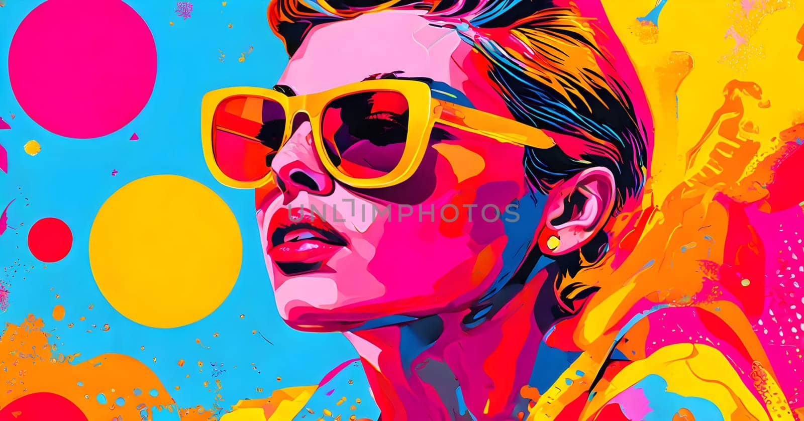 pop art wallpaper background in blue, yellow, pink and red hues