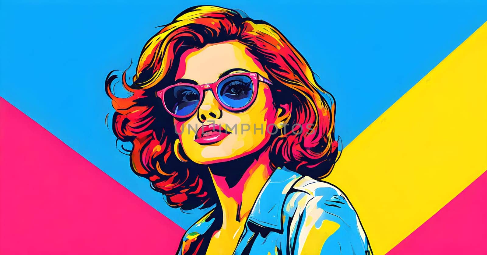 pop art wallpaper background in blue, yellow, pink and red hues