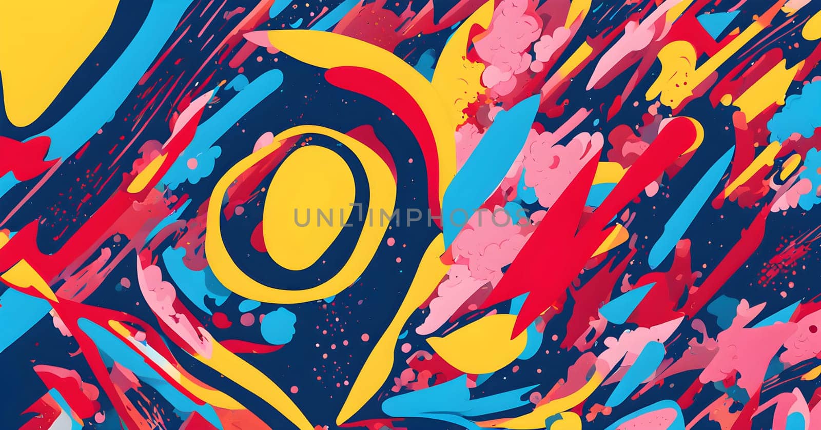 pop art wallpaper background in blue, yellow, pink and red hues