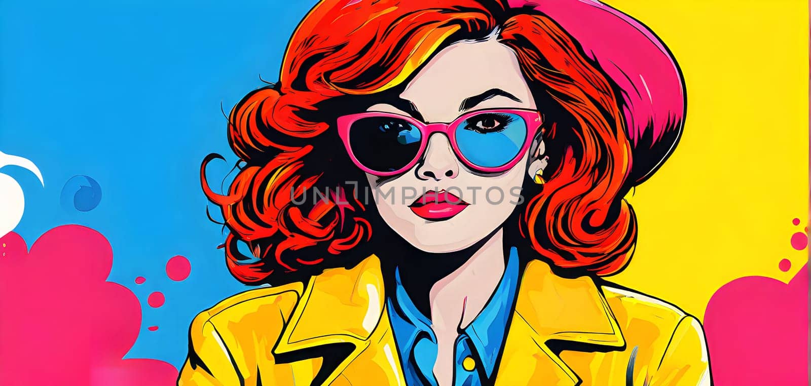 pop art wallpaper background in blue, yellow, pink and red hues
